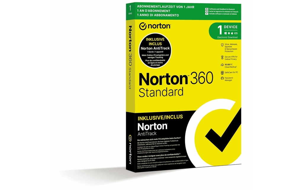 Norton 360 Standard + AntiTrack Bundle Box, 1 appareil, 1yr, 10GB Cloud
