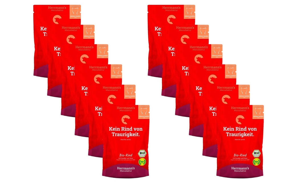 Herrmann's Alimentation humide bio Bœuf bio avec carotte et millet 12 x 100 g