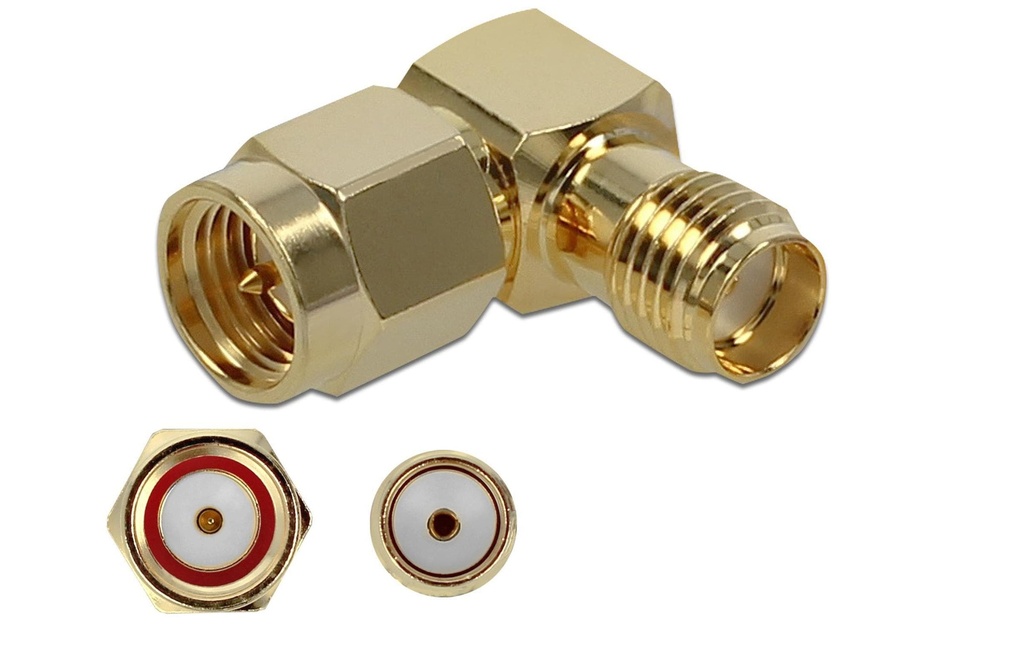 Delock Adaptateur d’antenne coudé à 90°, 10 GHz, SMA Connecteur (m) - SMA Douille (f)