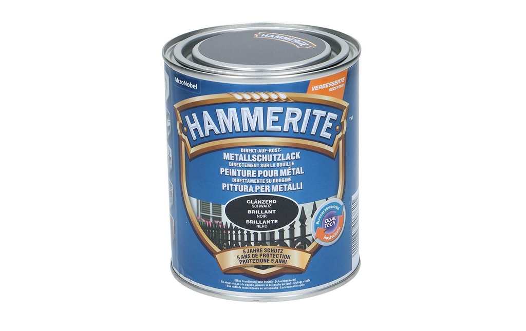 Hammerite Vernis de protection pour métal HG Noir, 750 ml