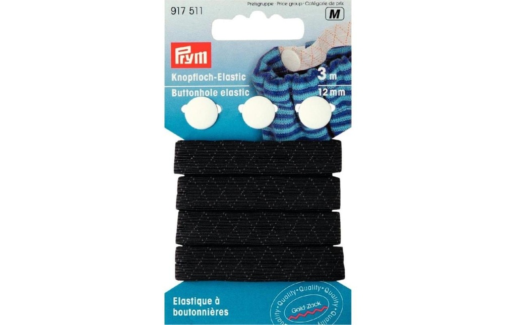 Prym Fil élastique Noir, 3 m x 12 mm