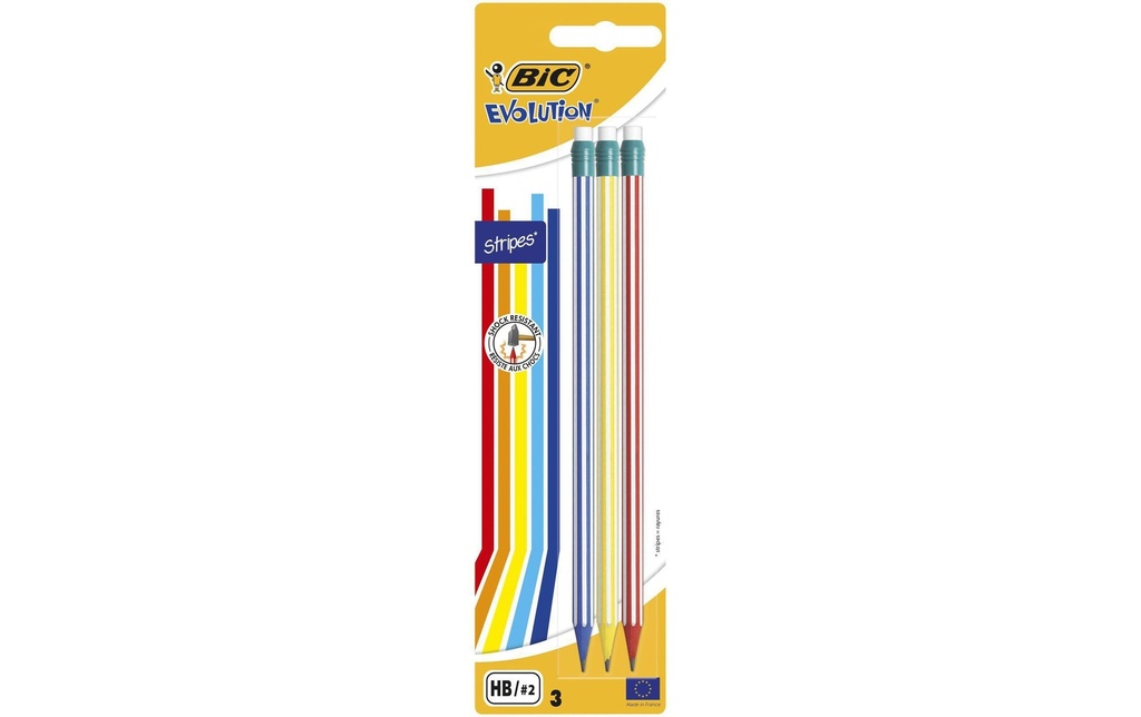 BIC Crayon Evolution Stripes avec gomme 3 pièces