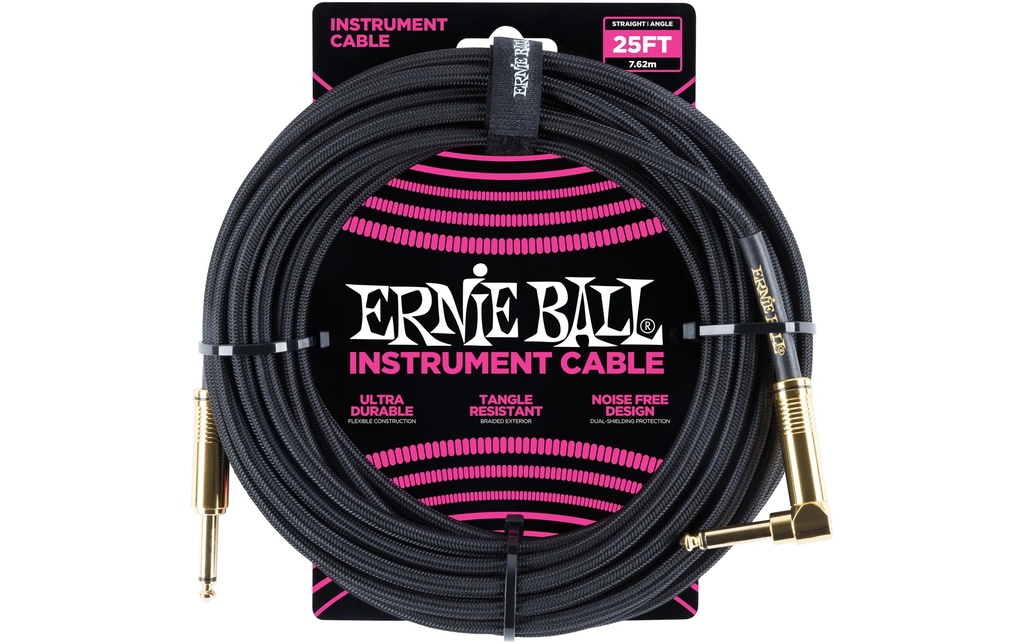 Ernie Ball Câbles d’instruments 6058 - 7.62 m, Noir
