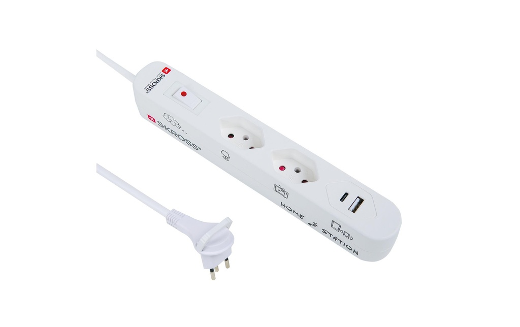SKROSS Bloc multiprises 2 x T13, USB-A+C, avec interrupteur, 1.5 m