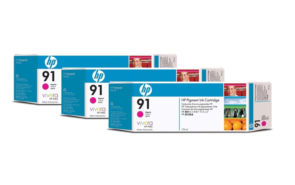 HP Encre Nr. 91 (C9484A) Magenta (paquet de 3)