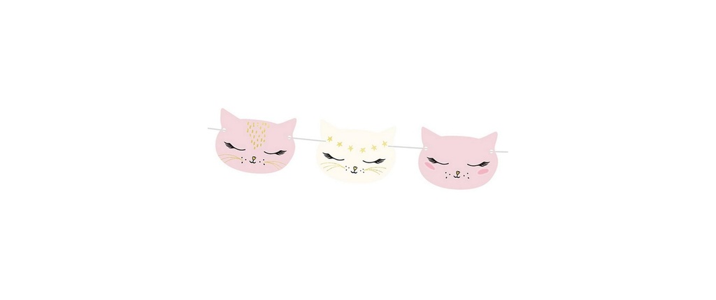 Partydeco Guirlande Chat 1.4 m, Blanc/Rose
