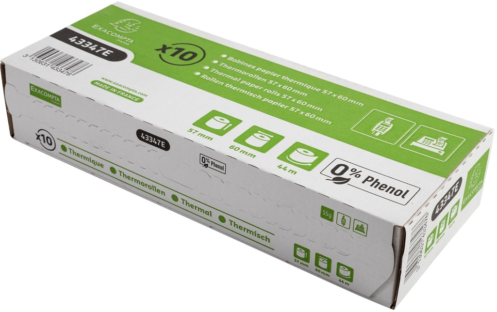 Exacompta Rouleau de papier thermique 57 x 60 x 12 mm, 44 m, 10 pièces