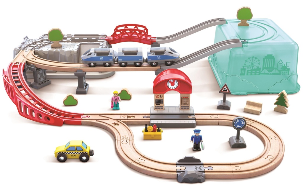 Hape Chemin de fer Set de train urbain dans une boîte pratique