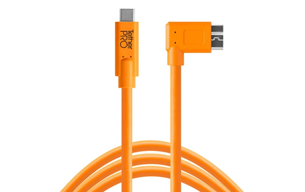 Tether Tools Câble USB-C 3.0 Micro-B Right Angle 4.6 mètres - orange