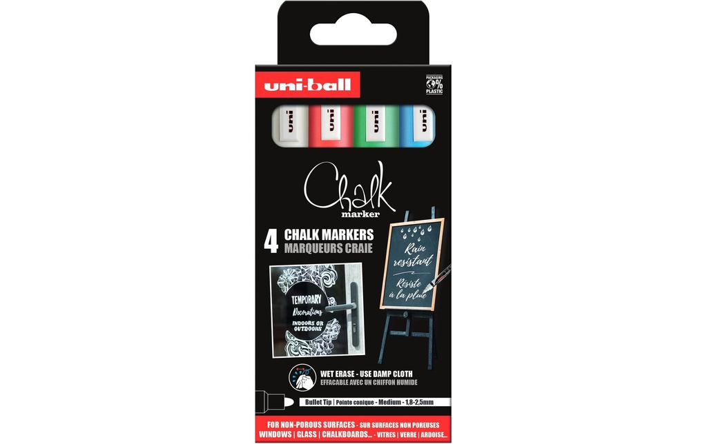 Uni Marqueur craie liquide CHALK 1.8-2.5 mm, 4 pièces
