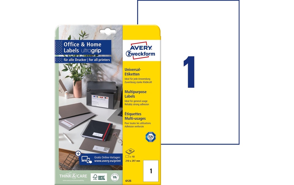 Avery Zweckform Étiquettes universelles 6125 210 mm, 10 feuille