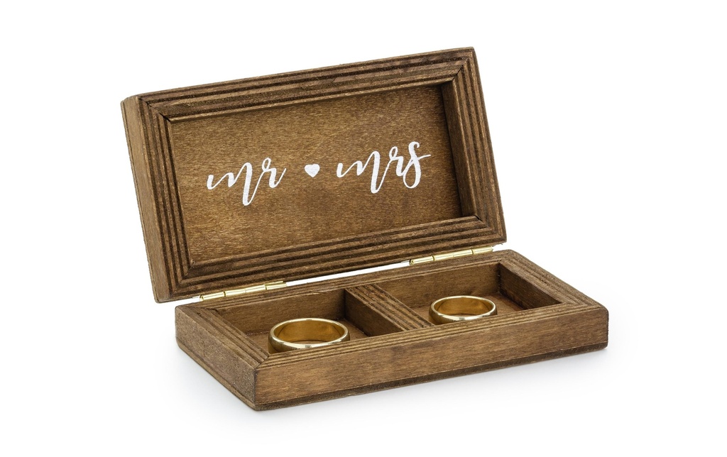Partydeco Accessoires de mariage Boîte à bagues de mariage 10 x 5.5 x 2 cm, marron