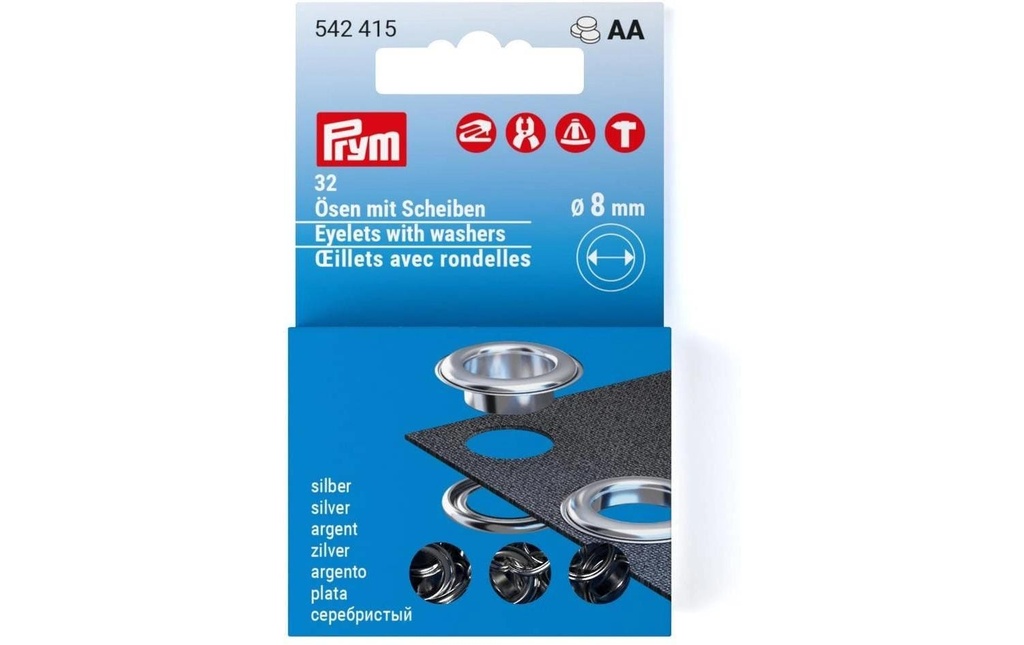 Prym Œillets avec disques 32 pièces, argent