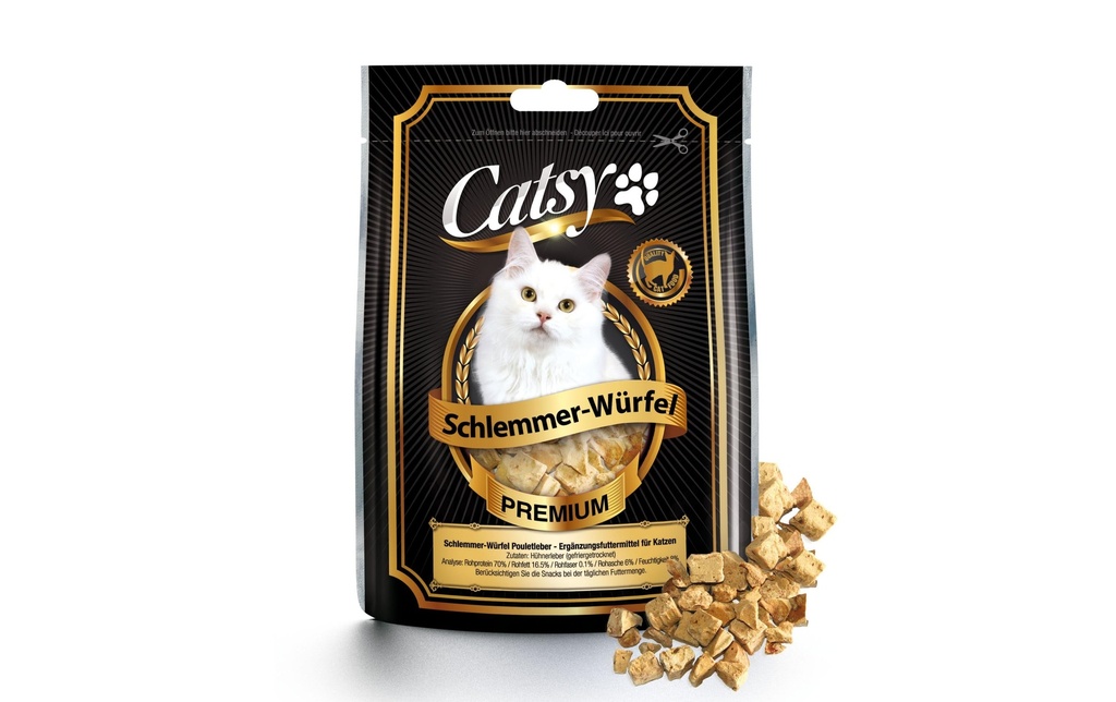 Catsy Collation pour chat Cubes gourmands de foie de poulet, 25 g