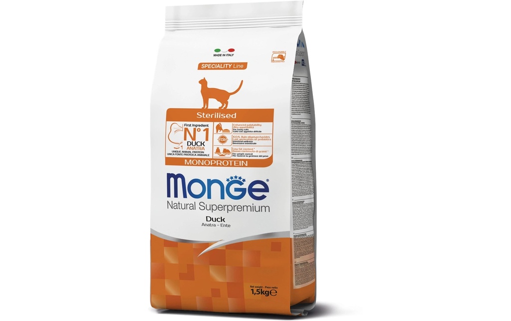 Monge Alimentation sèche Chat Monoprotéine Stérilisé Canard 1.5 kg