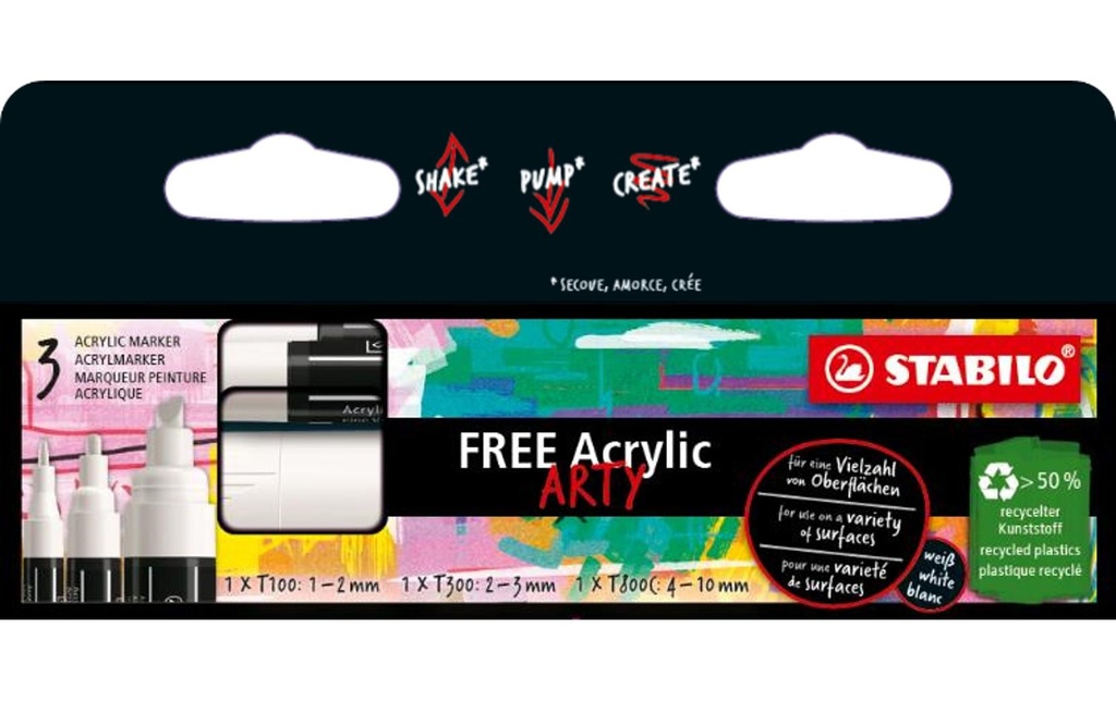 STABILO Marqueur acrylique FREE Acrylic Étui en carton de 3 pièces