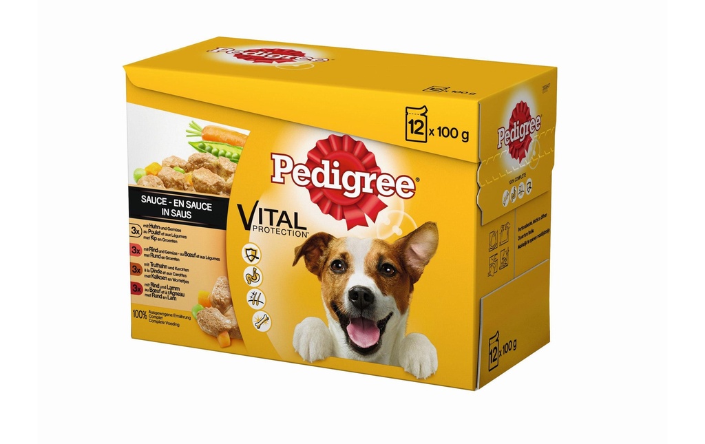 Pedigree Alimentation humide Vital Protection 4 Variétés, en sauce, 12 x 100 g
