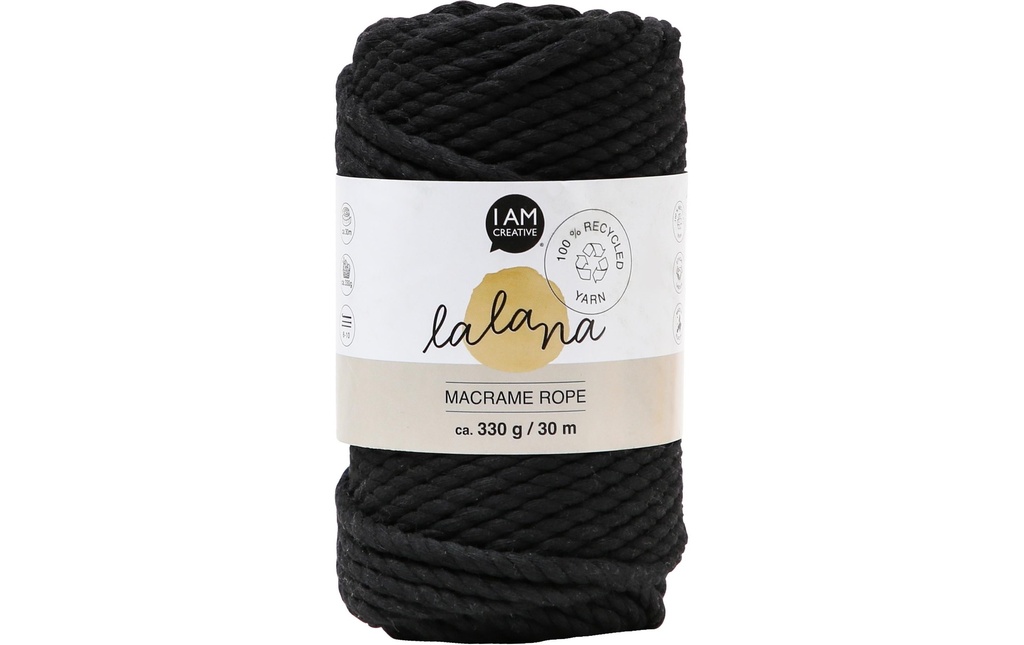 lalana Laine Corde à macramé 5 mm, 330 g, Noir
