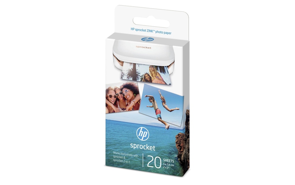 HP Papier photo Sprocket 5 x 7.6 cm autocollant, 20 feuilles
