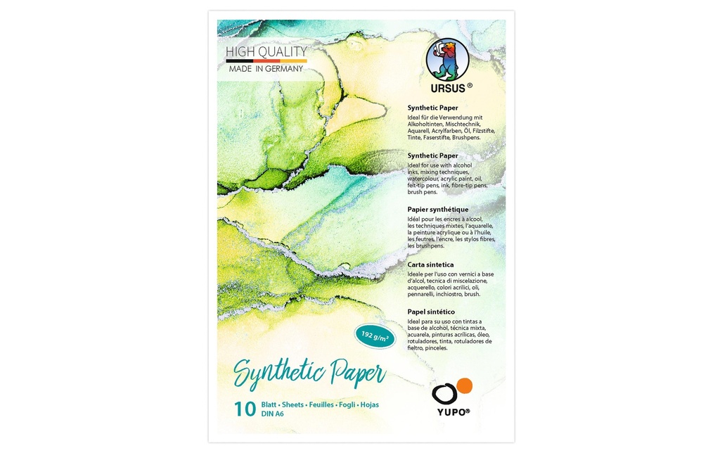 URSUS Bloc à dessin Yupo Synthétique, A6, 192 g/m², 10 feuilles