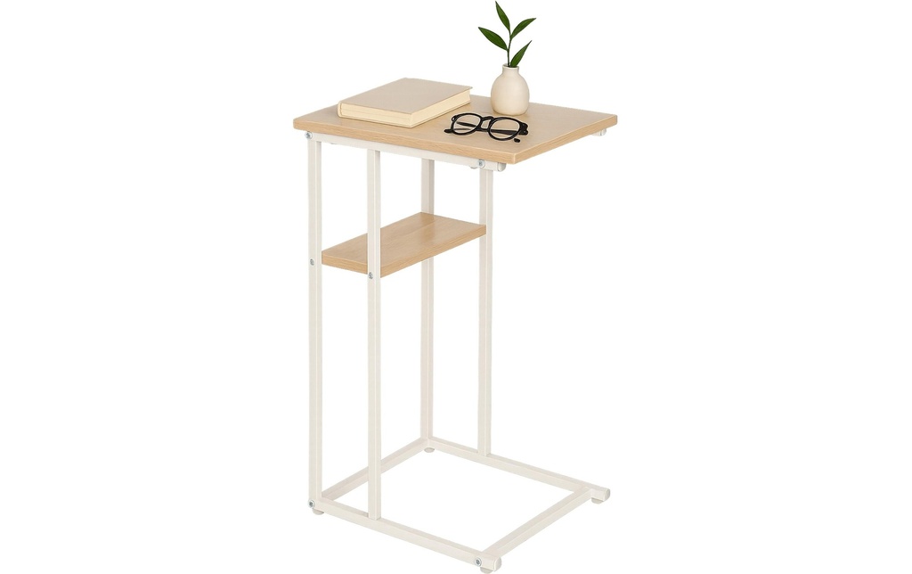 relaxdays Table d'appoint en forme de C 60 x 40 brun clair/blanc