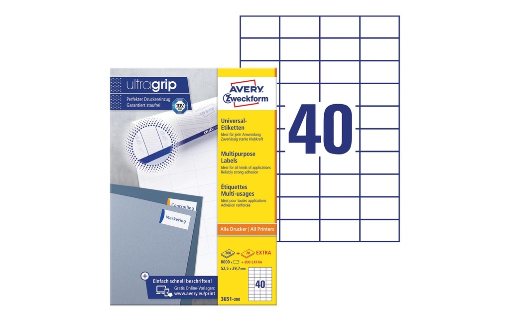 Avery Zweckform Étiquettes universelles 3651 52.5 x 29.7 mm, 220 feuille