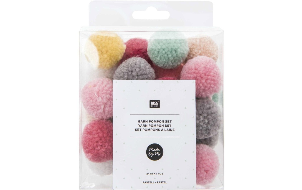Rico Design Pompon Set Ø 3 cm Mélange de pastel, 24 pièces