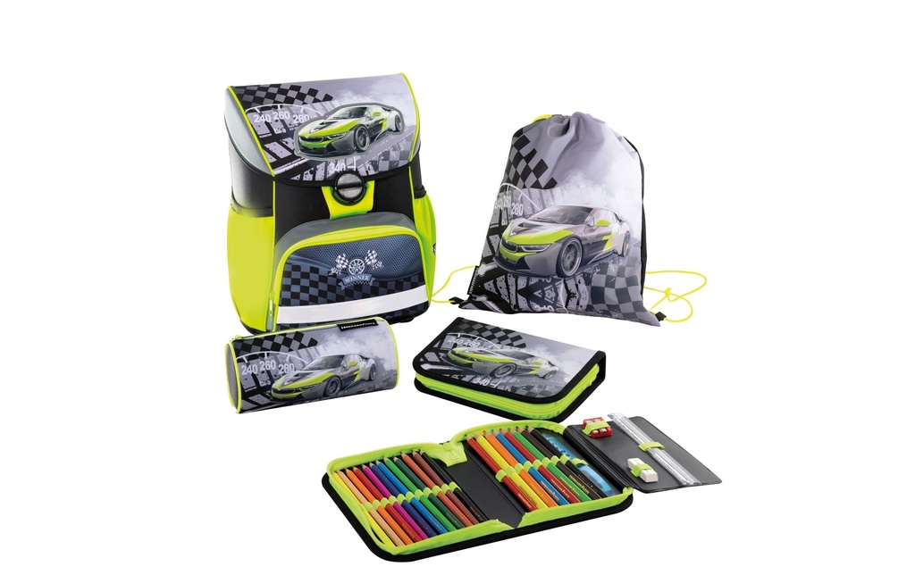Eberhard Faber Set de cartable Racecar 4 pièces, Vert
