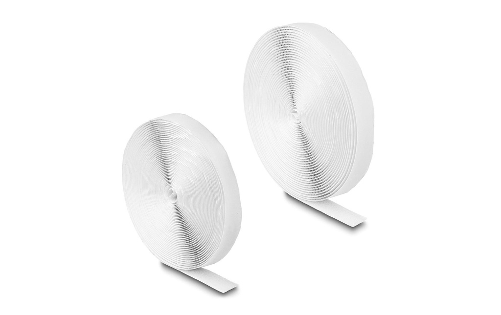 Delock Bande auto-agrippante 5 m x 20 mm avec bande adhésive et bande velours, Blanc