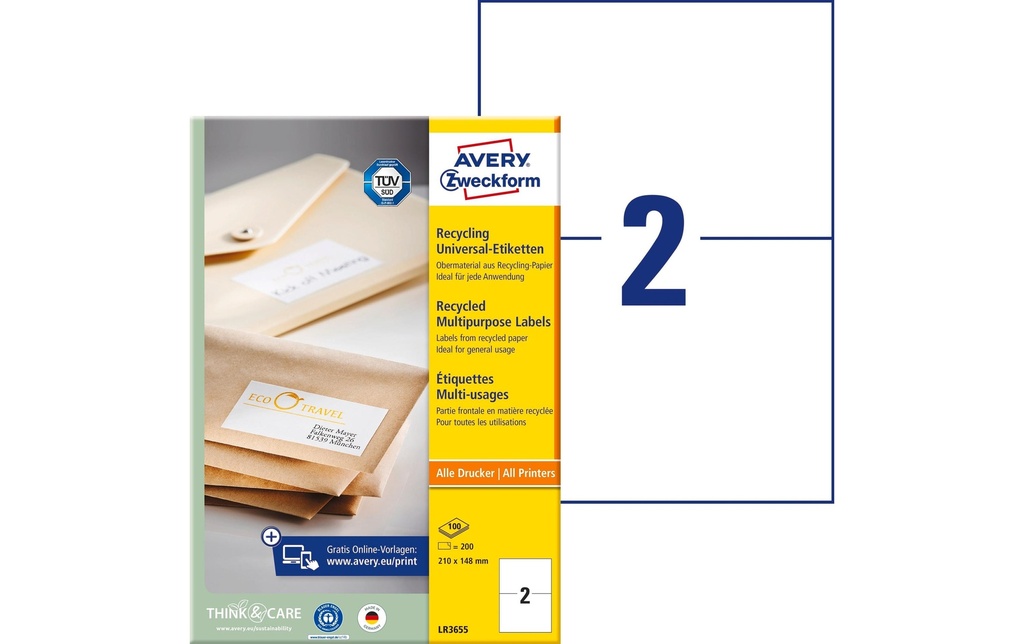 Avery Zweckform Étiquettes universelles LR3655 210 x 148 mm, 100 feuille