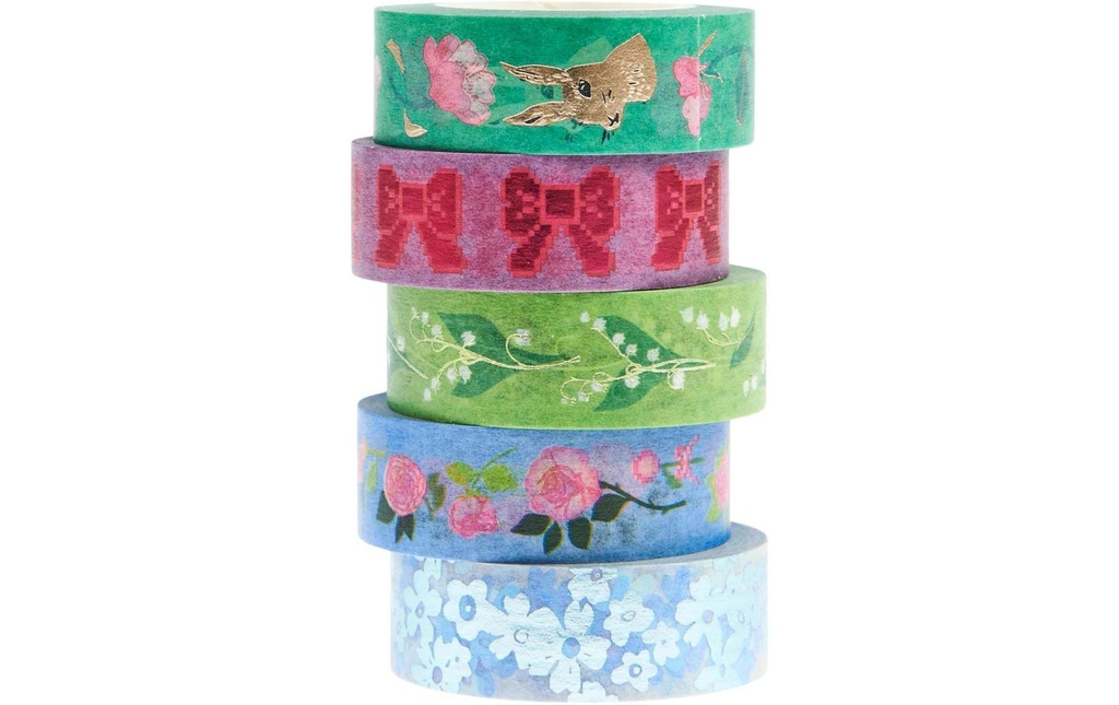 Rico Design Ruban Washi La Vie En Rose 5 pièces, Bleu/Vert,  10 m