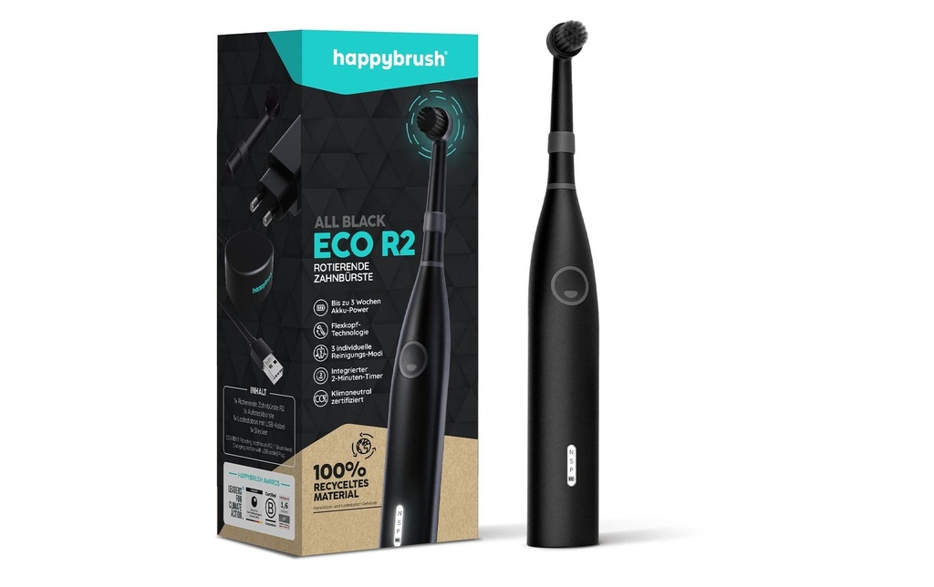 happybrush Brosse à dents rotative ECO R2 Noir