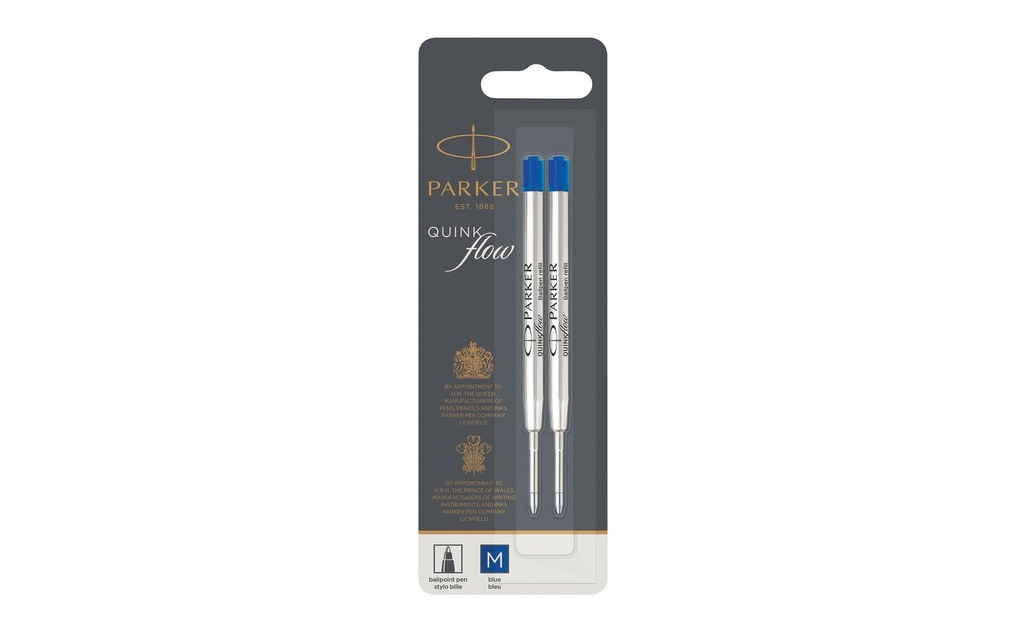 Parker Cartouche Quinkflow Mine 2 x Bleu, moyen (M)