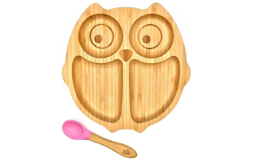 Kleinfuchs Assiette enfant bambou hibou Rose