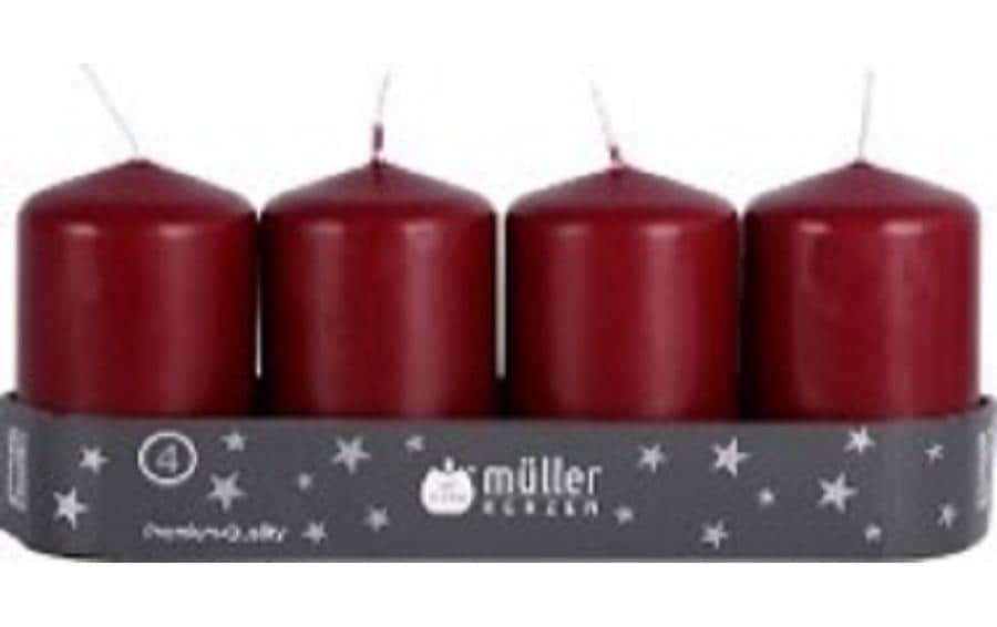 müller Kerzen Bougie pilier Rouge foncé, 4 pièces