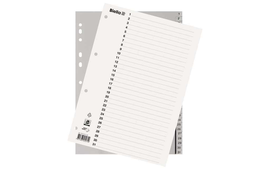 Biella Registre A4 1-31 avec feuille d'index