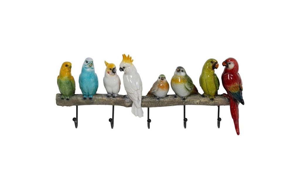 Kare Portemanteau mural Exotic Birds 5 crochets, Multicolore