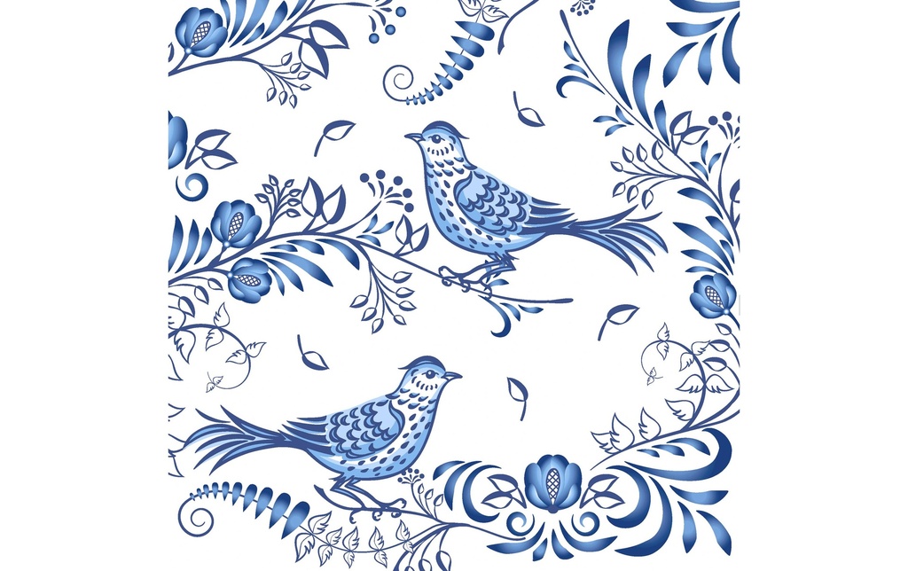 Paper + Design Serviettes en papier Porcelain bird 33 cm x 33 cm, 20 Pièce/s