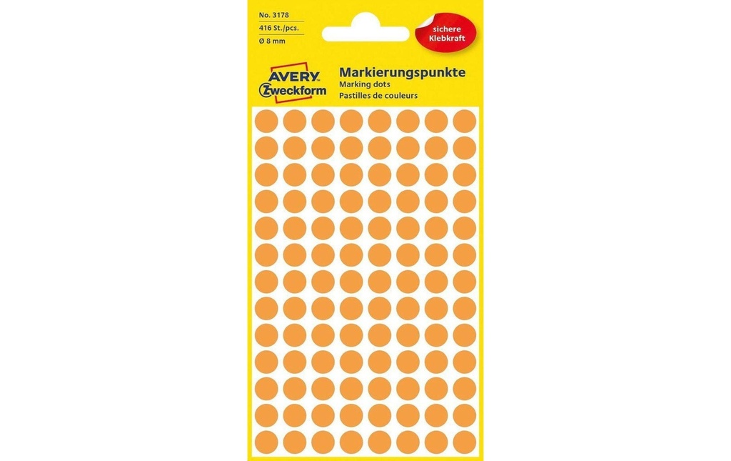 Avery Zweckform Pastilles adhésives 8 mm orange fluo