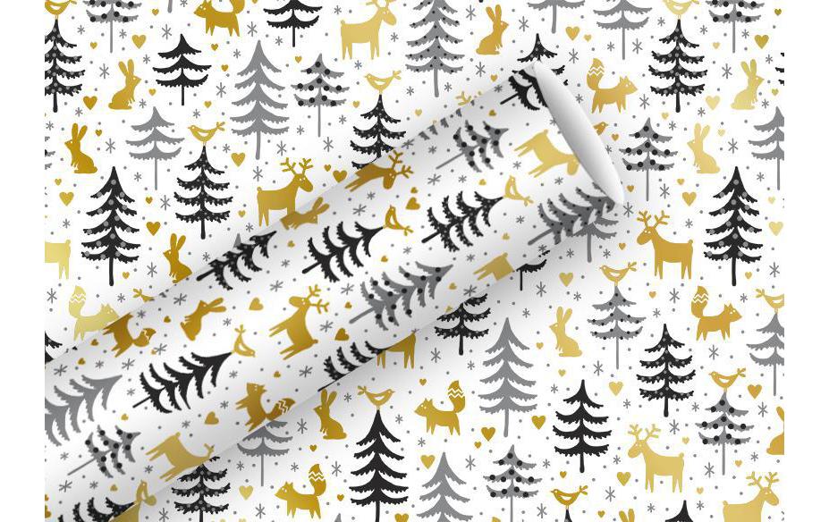 Braun + Company Papier cadeau Forest Friends 70 cm x 1.5 m, gris or