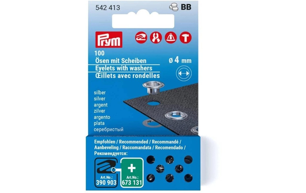 Prym Œillets avec disques 100 pièces, argent