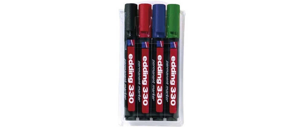 edding Marqueur indélébile 330 E-4 Assort. Noir, rouge, bleu, vert