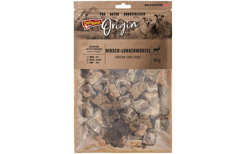 DeliBest Bâtonnet à mâcher Origine Poumons de cerf en cubes 100 g