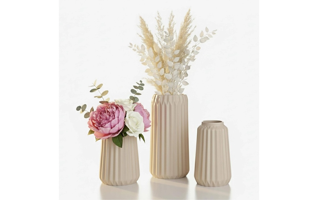 relaxdays Ensemble de vases 3 pièces, crème