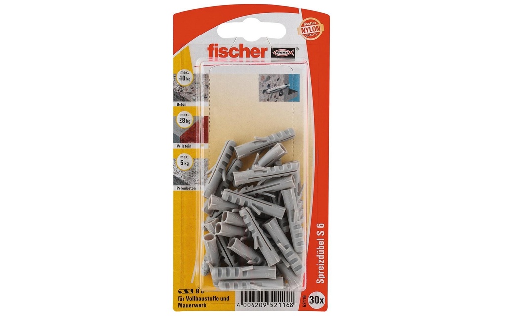Fischer Chevilles S 6, 30 Pièce/s