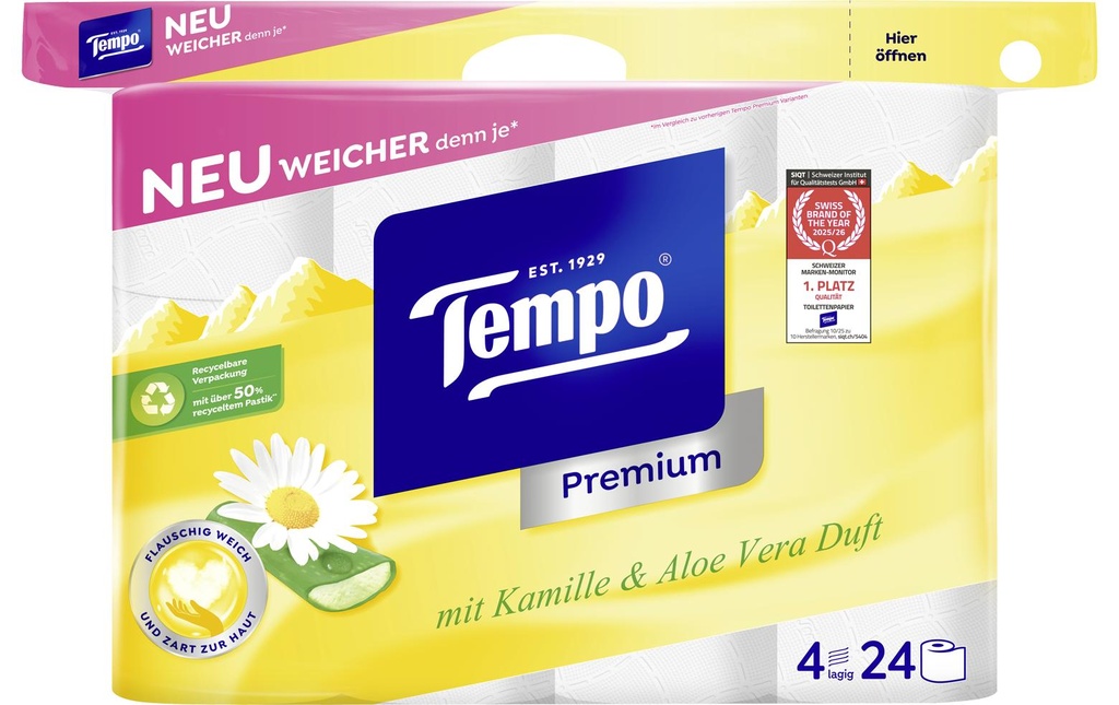 Tempo Papier toilette Camomille premium  rouleaux à 4 couches, Blanc