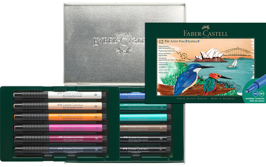 Faber-Castell Crayon à encre de Chine Pitt Artist Pen Set Sydney 12 couleurs