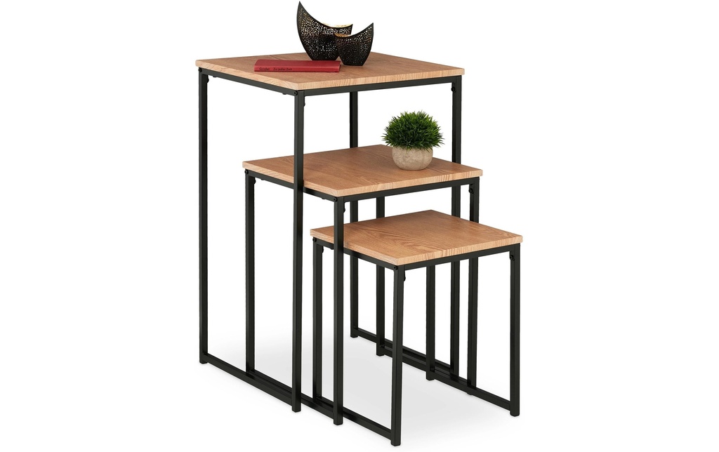 relaxdays Table d'appoint Lot de 3 Noir/Brun clair