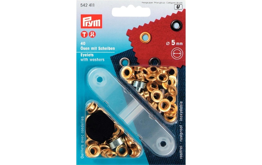 Prym Œillets + disques 5 mm, Or, 40 pièces