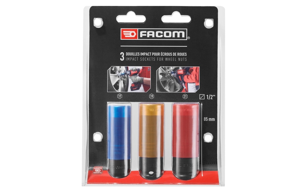 Facom Clé à chocs Douilles 1/2 17 mm, 19 mm, 21 mm